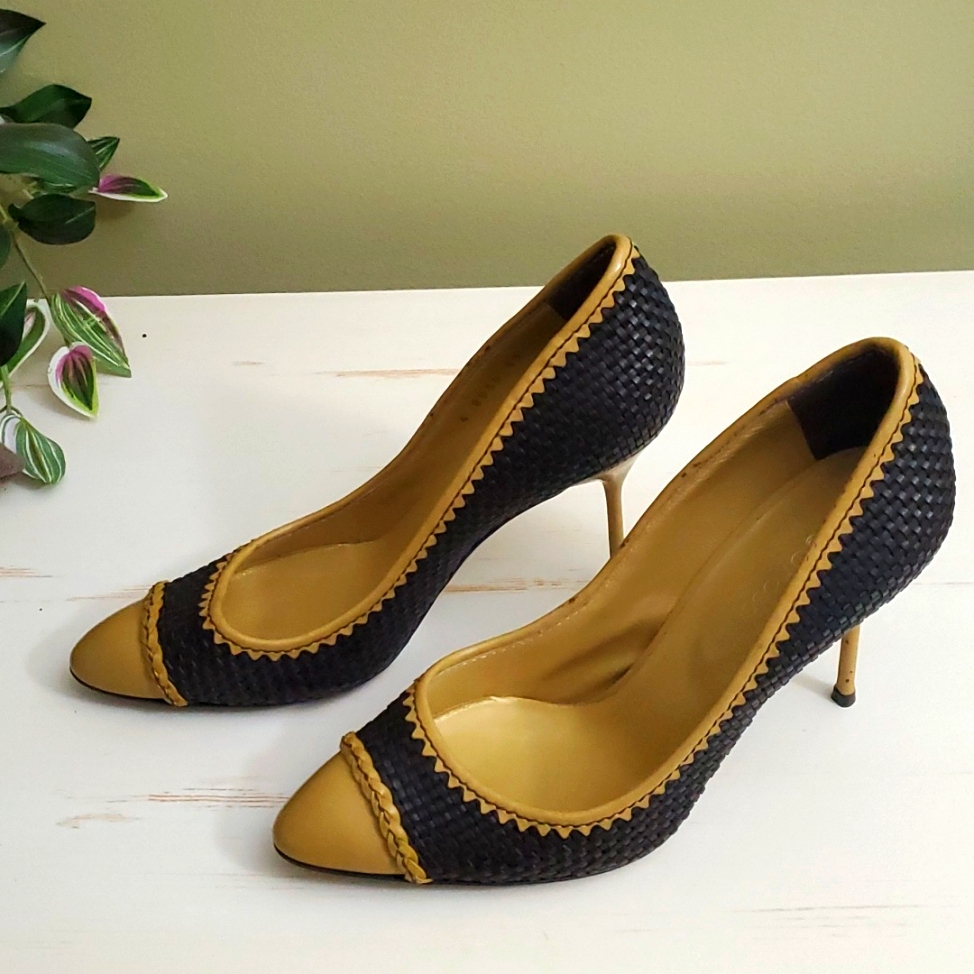 Sergio Rossi | Black And Mustard Woven Stiletto Pumps Sz 37